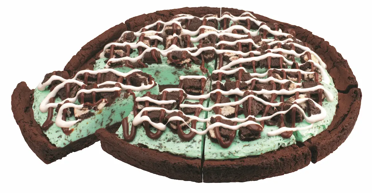Baskin-Robbins Polar Pizza ice cream treat sliced into 8 pieces